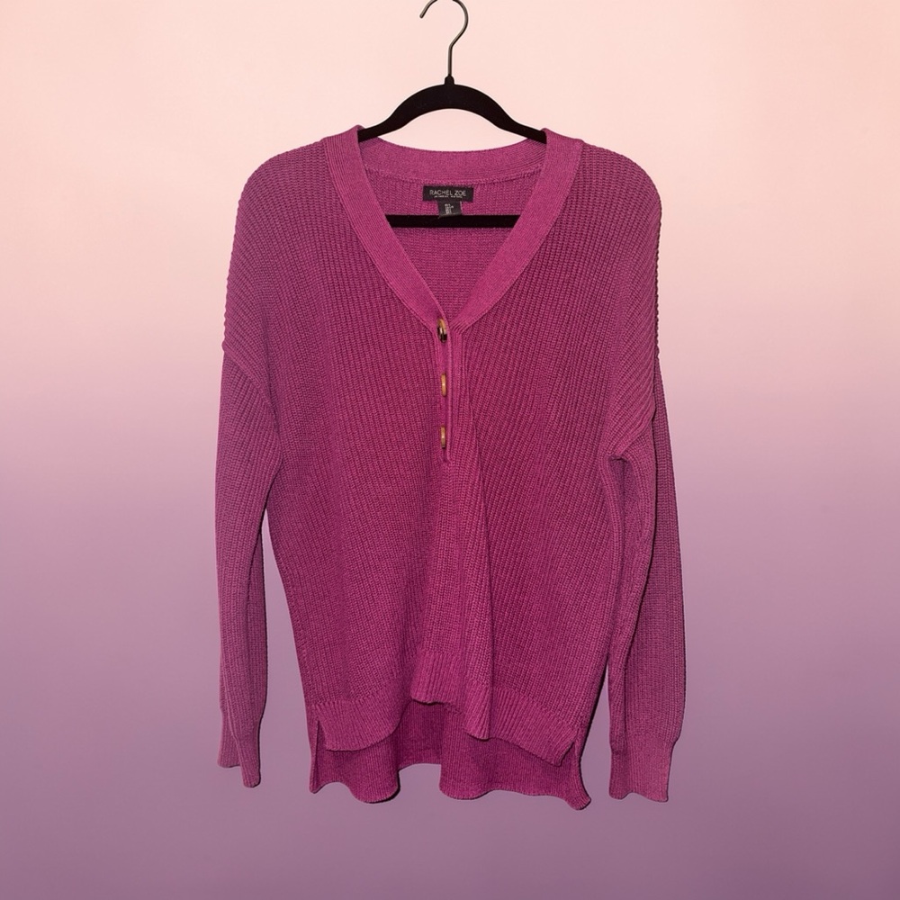 Rachel Zoe Pink Knit Button Detail Sweater | Size Large